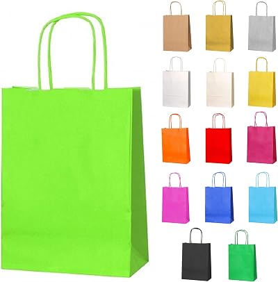 Thepaperbagstore 5 Light Green Small Paper Party Bags with Handles 18x22x8cm
