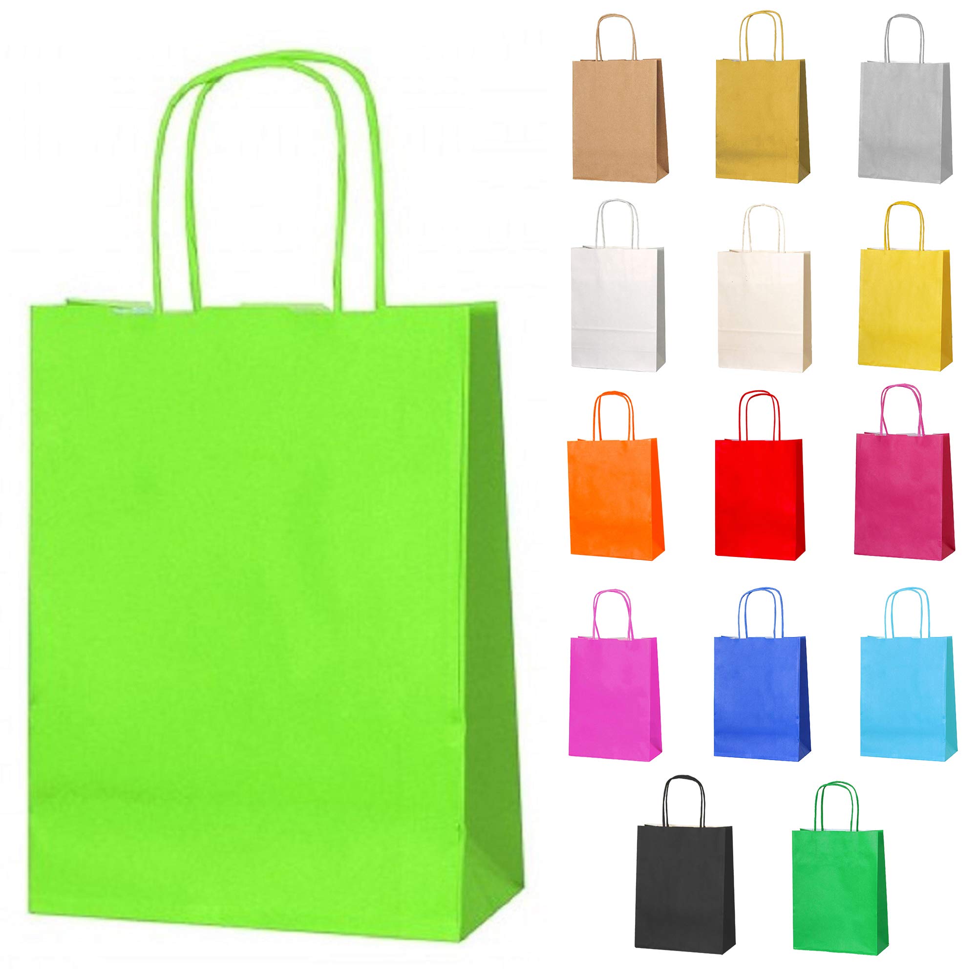 Thepaperbagstore 30 Light Green Small Paper Party Bags With Handles - 18x22x8cm - Colourful Paper Gift Bags for Kids and Adults Parties, Birthdays, Weddings, Baby Showers, Hen Parties and Sweets