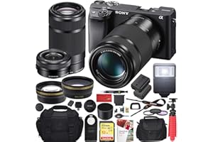 Sony a6400 4K Mirrorless Camera + 16-50mm & 55-210mm 2 Lens Kit ILCE-6400L/B Black | Official Sony USA Partner Model | Bundle with 0.43x Wide Angle + 2.2X Telephoto + Deco Gear Accessories & Battery