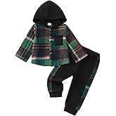 KIMI BEAR Toddler Baby Boy Clothes Long Sleeve Hoodie Plaid Flannel Shirt and Pants Set Fall Winter Outfits