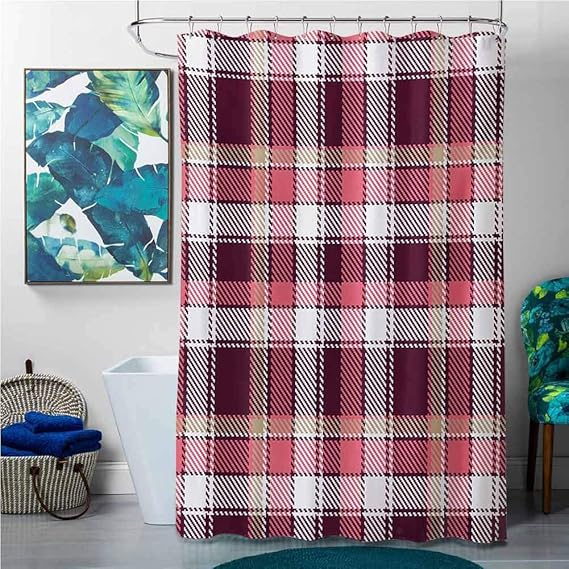 SKDSArts Juego de Cortinas de Ducha de baño, a Cuadros, Estilo Antiguo