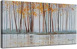 Canvas Wall Art Birch Trees Branches Landscape Painting Watercolor Picture Poster Prints, Modern One Panel 40"x20" Framed Large Size for Living Room Bedroom Home Office Décor
