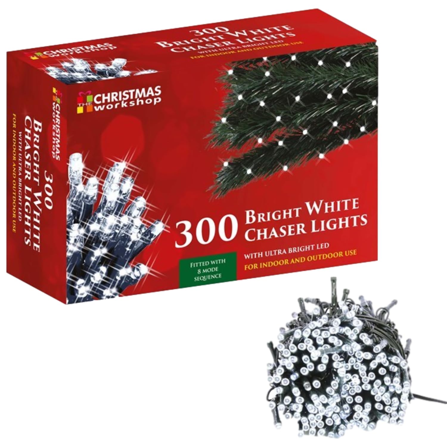 The Christmas Workshop 77650 300 Bright White LED Chaser Christmas Lights/Indoor or Outdoor Fairy Lights / 20.9 Metres / 8 Light Modes/Great for Christmas, Weddings & Gardens — image 1