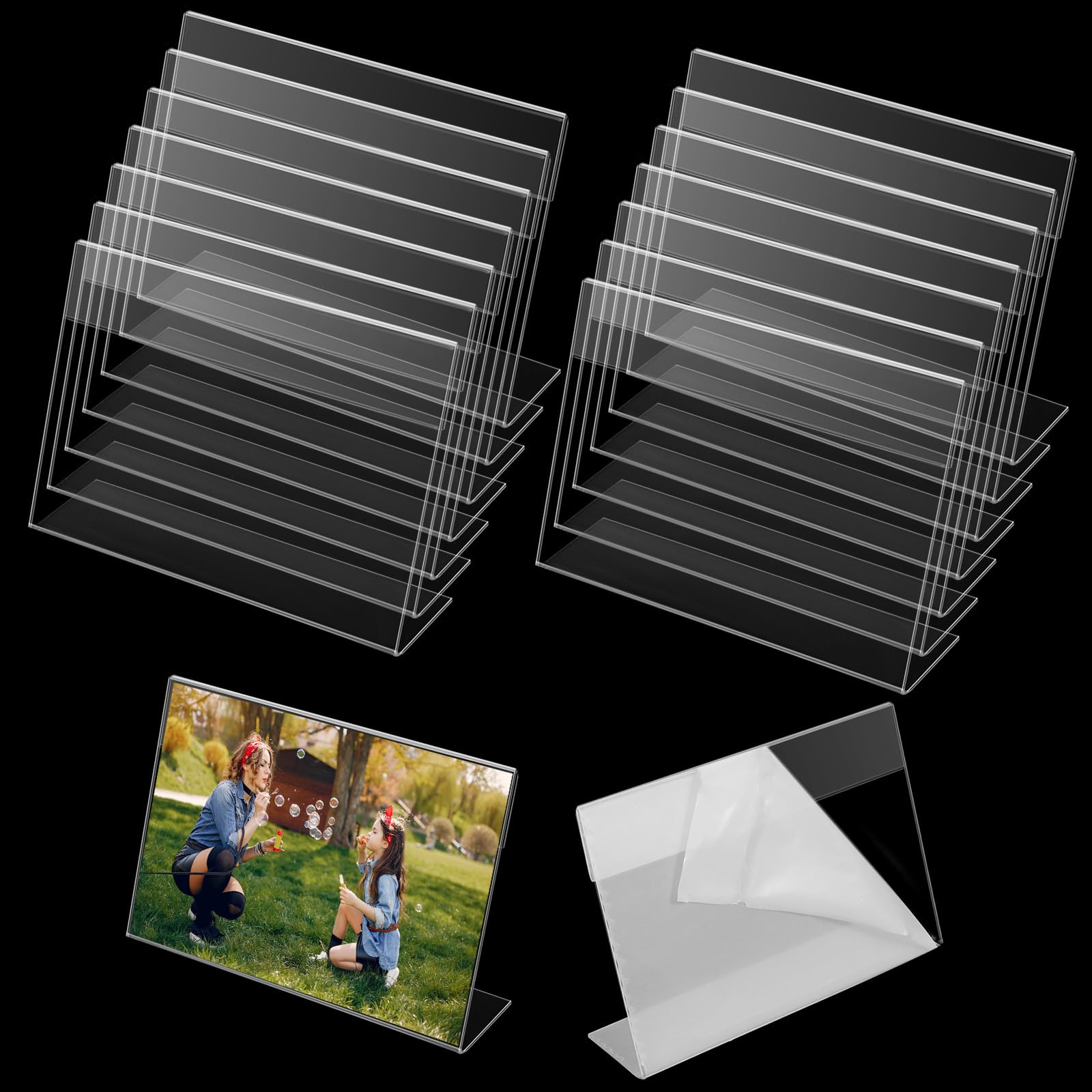 Photo 1 of 24 Pcs 3.5 x 5 Inch Acrylic Picture Frame, Slant Back Photo Frame, Acrylic Sign Holders, L Shaped Display Stand, Clear Table Top Display for Home Office Store Restaurant Wedding Photos Menu