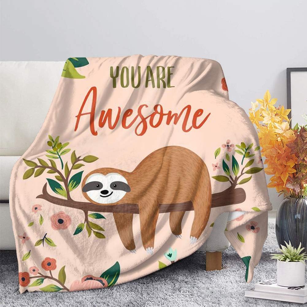 UOIMAG Women Gift Sloth Blanket You Are Awesome Sloth Fleece Throw Blankets for Sofa Couch Bed Car (130x150cm) - Image 3