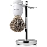 Perfecto White Shaver Brush + Chrome Stand Bundle