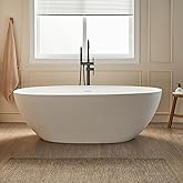Cpingao 71" Stone Resin Freestanding Bathtub, Contemporary Oval Stand Alone Soaking Tubs, Solid Surface Bathtub with Drain & Integrated Slotted Overflow Matte White 8845-1800