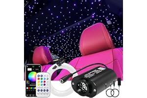 AKEPO 6W Mini Size Twinkle 200pcs Starlight Headliner Fiber Optic Lights Kit, 0.03in 6.5ft/2m Optical Fiber Music Activated APP Control Star Ceiling Light Kit for Car Home