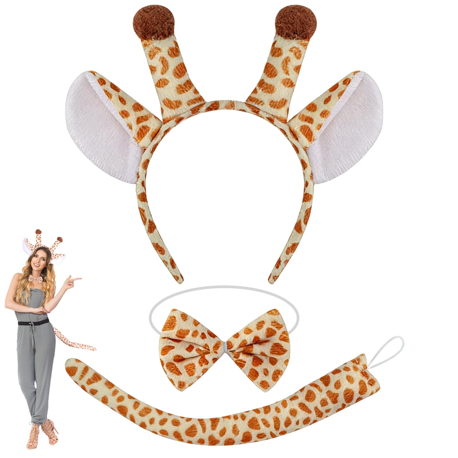 MUNSKT Giraffe Costume, Giraffe Headband, Bow Tie, Tail Set, Safari Party Costume Accessories, Fancy Dress Animal Theme Party Supplies for Halloween, World Book Day