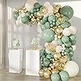 Sage Green Balloons Garland Kit,Olive Green Gold Confetti Balloons Arch for Birthday Baby Shower Bridal Shower Engagement Bap
