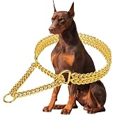 KINGOLDOGS Gold Dog Collar Chain Stainless Steel 19K Gold Dog Collar Adjustable Walking, Metal Cuban Link Dog Collar Chew Proof Double Row Chain Dog Collar for Large Small Medium Dogs