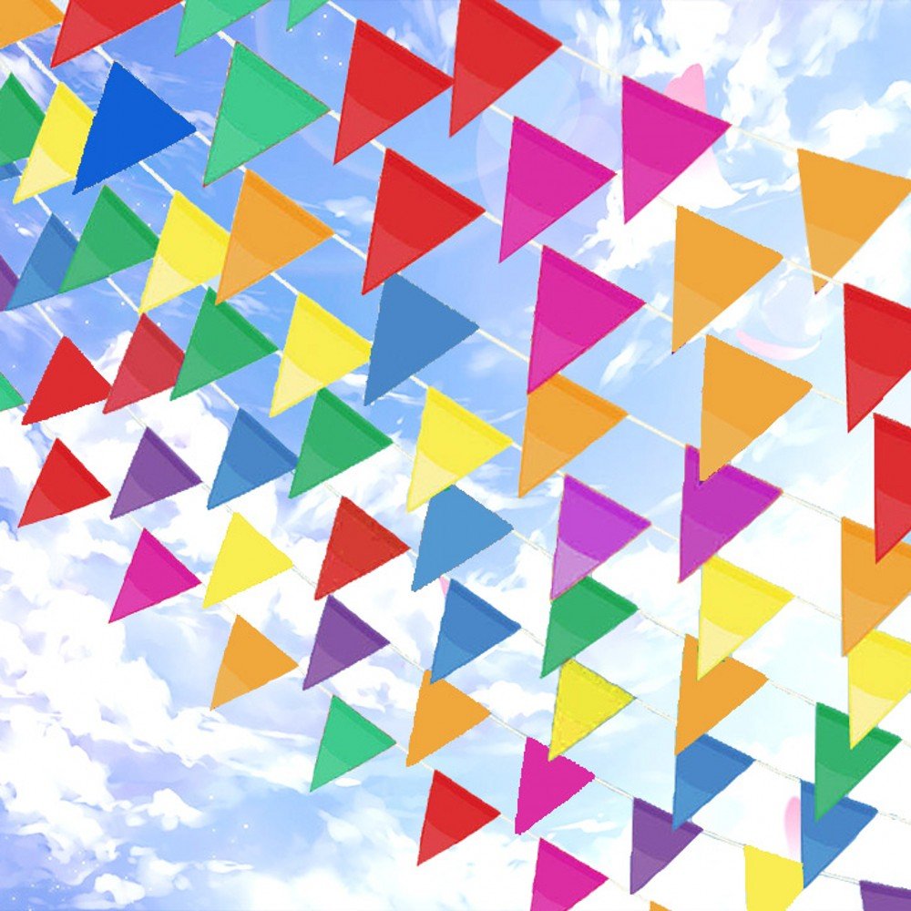 Topeedy 200M Multicolor Bunting Banner，300pcs Large Size Colorful Pennants Perfect for VE Day 80th Anniversary Decoration or Birthday Party Weddings Indoor & Outdoor Use
