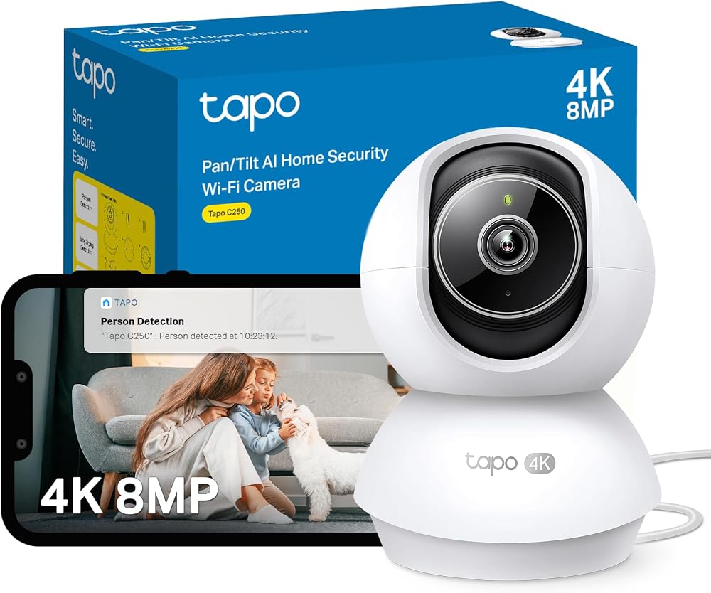 Tapo C250 4K 8MP Pan Tilt Indoor Security Camera AI Auto Tracking Night Vision