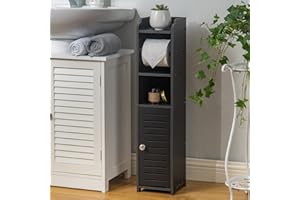 AOJEZOR Toilet Paper Holder Stand: Bathroom Storage Cabinet Beside Toilet Storage for Small Bathroom with Toilet Roll Holder - Toilet Paper Stand - Black