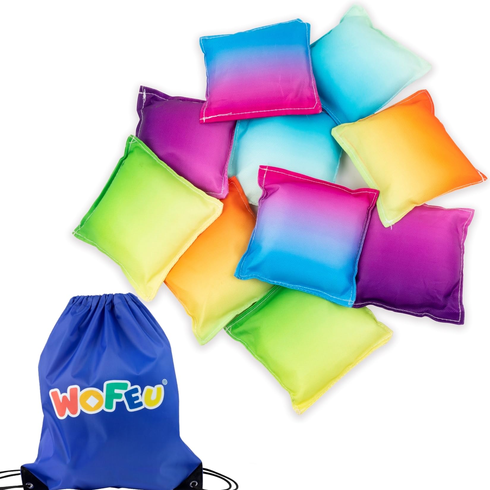 WOFEU 10 Pcs Bean Bags for Kids Throwing, Gradient Cornhole Bean Bags Set for Kids Tossing Game Family Games Tossing Beanbags for Cornhole Party Supplies Includes Tote Bag