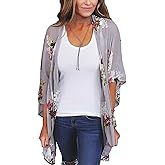 CASURESS Women's Cardigan-Sheer Kimono Loose Summer Floral Print Cover Ups
