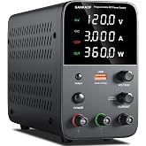 DC Power Supply Variable, Bench Power Supply with Encoder Adjustment Knob, Output Enable/Disable Button, Adjustable Power Supplies with USB Quick-Charge, Short Circuit Alam (120V 3A Black)