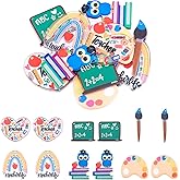 Craftdady 12Pcs Study Theme Charms Back to School Flatback Acrylic Heart Rectangle Owl Arch Pen Pendant Cute Cartoon Dangle Charms for Teacher's Day Earring Keychain Lanyard Making