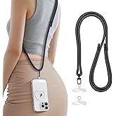 SSLOTSCASE for Phone Lanyard Crossbody with 2X TPU Clear Tabs, Adjustable Anti Theft Strap, Premium Metal Buckles, Comfortable Universal Neck Wrist Lanyard for Travel Outdoor, Black