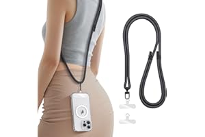 SSLOTSCASE for Phone Lanyard Crossbody with 2X TPU Clear Tabs, Adjustable Anti Theft Strap, Premium Metal Buckles, Comfortable Universal Neck Wrist Lanyard for Travel Outdoor, Black