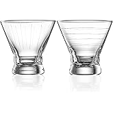 Fioance Cocktail Shaker Glass,Martini Maker Set/Kit. Stemless Martini Shaker Glasses S/ 2-8 oz w/Design, Free Crystal Espresso Glass, Coupe for Holiday, Christmas,Parties,BBQ, Outdoor.