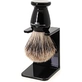 Edwin Jagger 1EJ946SDS Classic Best Badger Hair Exfoliating Shaving Brush with Stand for Shaving Cream or Shaving Soap for Men and Women (Imitation Ebony)