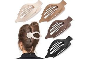 Oeusnael Large Flat Hair Clips [4-Pack 4.7 Inch], French Concord Lay Flat Claw Clips for Women Girls, Comfortable Curved Design, Big Matte Non Slip Strong Hold Clips for Thick Thin Curly Hair, Neutral