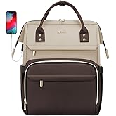 LOVEVOOK Laptop Backpack for Women, Fashion Travel Computer Business Bags, Doctor Nurse Backpack Purse For Work with USB Port, Fits 17-Inch Laptop, Light Apricot-Coffee