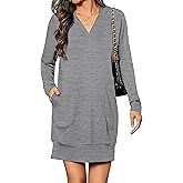 Totatuit Women Oversized Hoodies Dress Casual Long Sleeve V-Neck Hooded Sweatshirt Dress with Pockets 2025 Fall Outfits