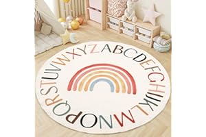 Truqual Nursery Rug Round Rainbow Classroom Rug Elementary, Non-Slip Rainbow Rug for Girls Room, Extra Large Learning Carpet for Kids Playroom, Circle Play Mat for Toddlers