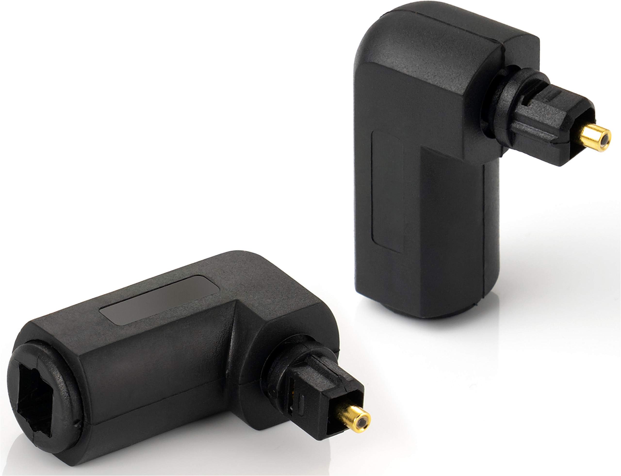 POPPSTAR 2x 90° angled Toslink Coupler (Toslink female connector to male connector), right angle for Toslink optical digital audio cable (TOS cable), S/PDIF cable