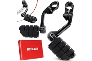 Benlari Highway Pegs 1in 1-1/4 in Highway Footpegs 304 Stainless Steel Long Angled Adjustable Fit For Harley Touring Street Glide Road King Electra Glide Softail Dyna Black Style3