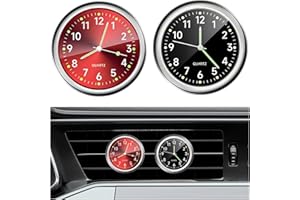 BWBWND 2PCS Stick on Dashboard Car Clock, Mini Luminous Automotive Vent Clip Quartz Clocks, Alloy Waterproof Analog Clock Watch Universal for Car Boat Bike Home, Interior Car Accessories (Red+Black)