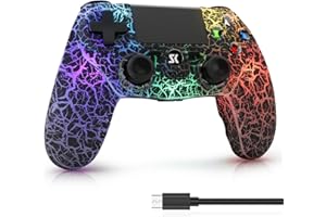 ISHAKO Controller for PS4, Wireless Controller Black for Sony PlayStation 4/Pro/Slim, Remote Control with Adjustable RGB Light/1000mAh Battery/6-Axis Motion Sensor/Double Vibration