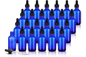 ZBCCEOB 24 Pack Blue Glass Dropper Bottle, 2 oz, with Eye Dropper and Gold Cap, Leak Proof Travel Bottle for Essential Oils/Chemistry Lab Chemicals/Cologne and Perfume