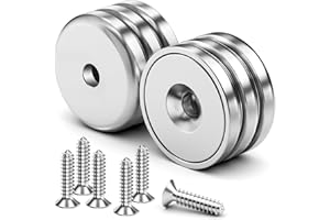 WUDIME 6 Pack 70LBS Neodymium Round Base Cup Magnets, Strong Rare Earth Magnets with Countersunk Hole for Holding Tools Lifting Hanging, Disc Magnet for Wall Mounting, Stainless Screws Included