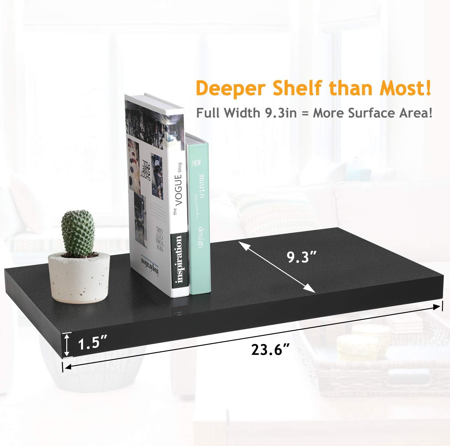 STOREMIC Floating Shelves Black Shelves 60cm, Set of 2 Shelves Easy to Install - Image 5