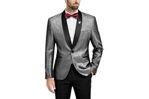 YND Men's Shiny Tuxedo Jacket, Sequin Slim Fit Blazer, One-Button Shawl Lapel Suit for Party, Prom, Wedding, Dinner