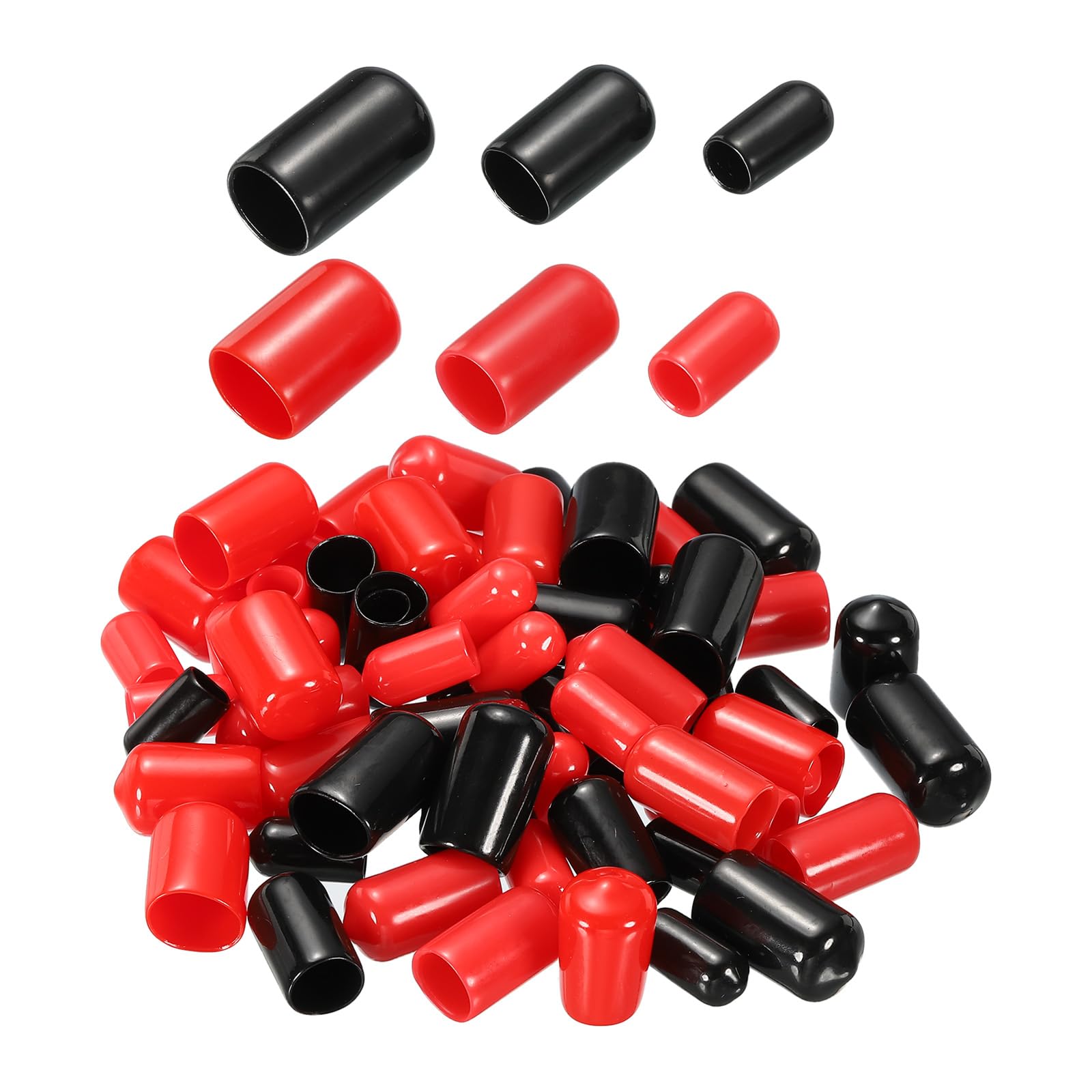 DMiotech 90 Pack 9/32" 3/8" 1/2" ID Black Red Screw Thread Protectors Rubber End Caps Bolt Covers for Screw Bolt Furniture Pipe