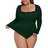 FOREYOND Plus Size Bodysuits for Women Long Sleeve Bodysuit