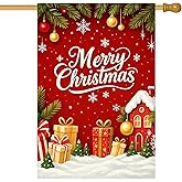 IVN Christmas Gifts Garden Flag 28 x 40 Inch Double Sided Gifts Snowflakes and Winter Scene Merry Christmas Outdoor Yard Flag for Outside Home Front Door Lawn Porch Patio Welcome Deco