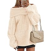 ZESICA Women's Off The Shoulder Sweater 2026 Oversized Long Sleeve Fall Winter Ribbed Knit Tops Pullover Sweaters