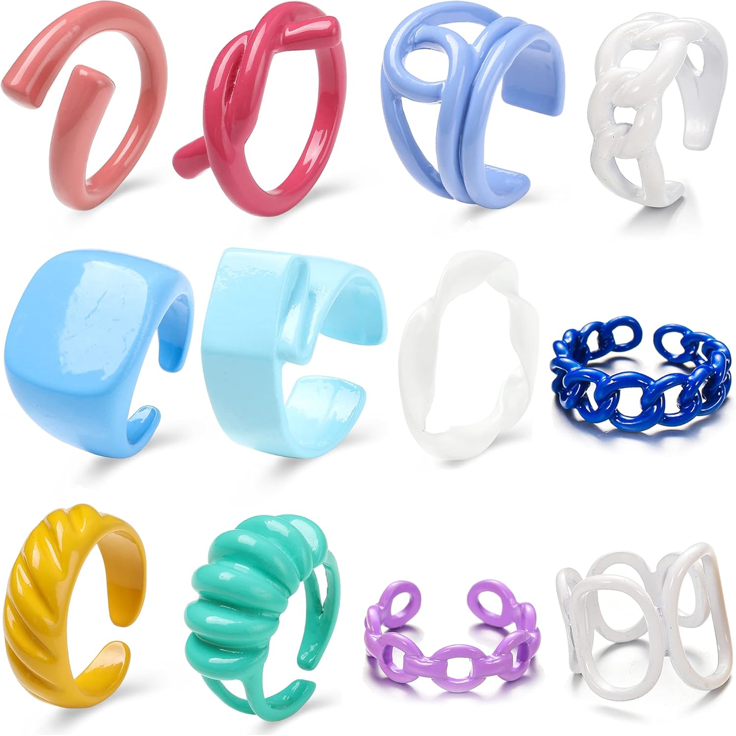 Chunky Colorful Rings, 12 Pcs Trendy Resin Open Stackable Finger Knuckle Rings for Women/Men (Color 1): Clothing
