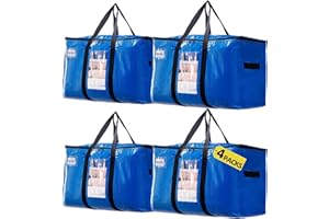 Belinlen 4 Pack Extra Large Moving Bags, Moving Storage Box with Visible Window and U-Shaped Around Handles, College Tote Pac