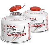NEON Isobutane Fuel Canister, Portable Camping Gas 100g, Efficient and High Output Butane for Camp Stove, Backpacking, Hiking, Lanterns, Outdoor Cooking, Suitable for All Seasons