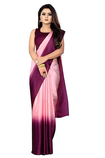 Market Magic World Womens Dual Tone Satin Padding Saree With Blouse