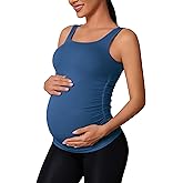 ATTRACO Maternity Tank Tops Seamless Side Ruche Sleeveless Pregnancy Basic Shirt with Built in Bra
