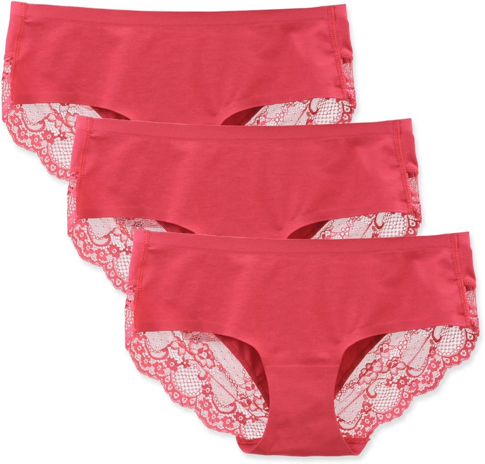 Women's 3 Pack Cotton Lace Coverage Seamless Brief Panty Underwear