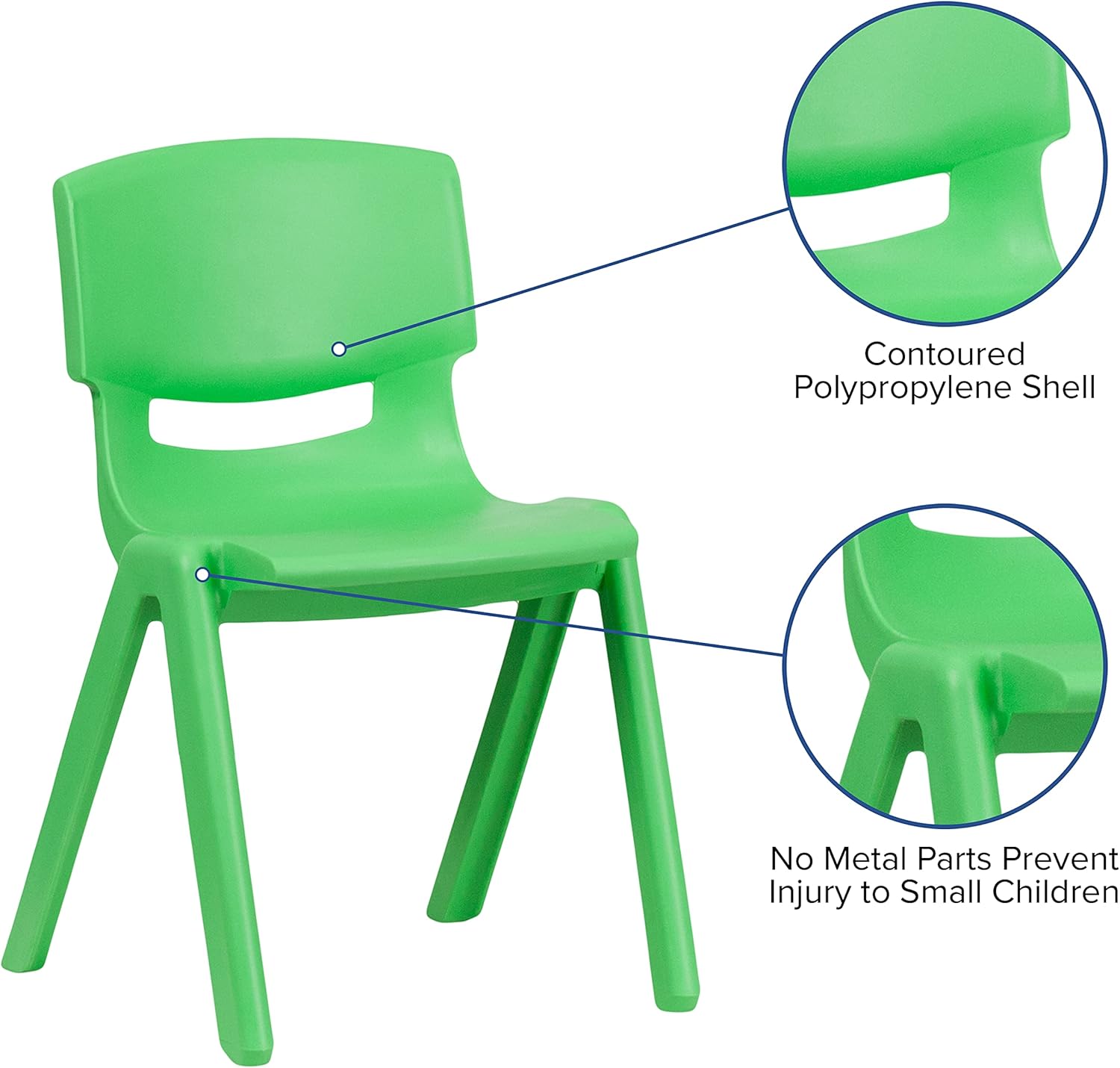 Flash Furniture 4 Pack Green Plastic Stackable School Chair with 13.25'' Seat Height: Furniture & Decor