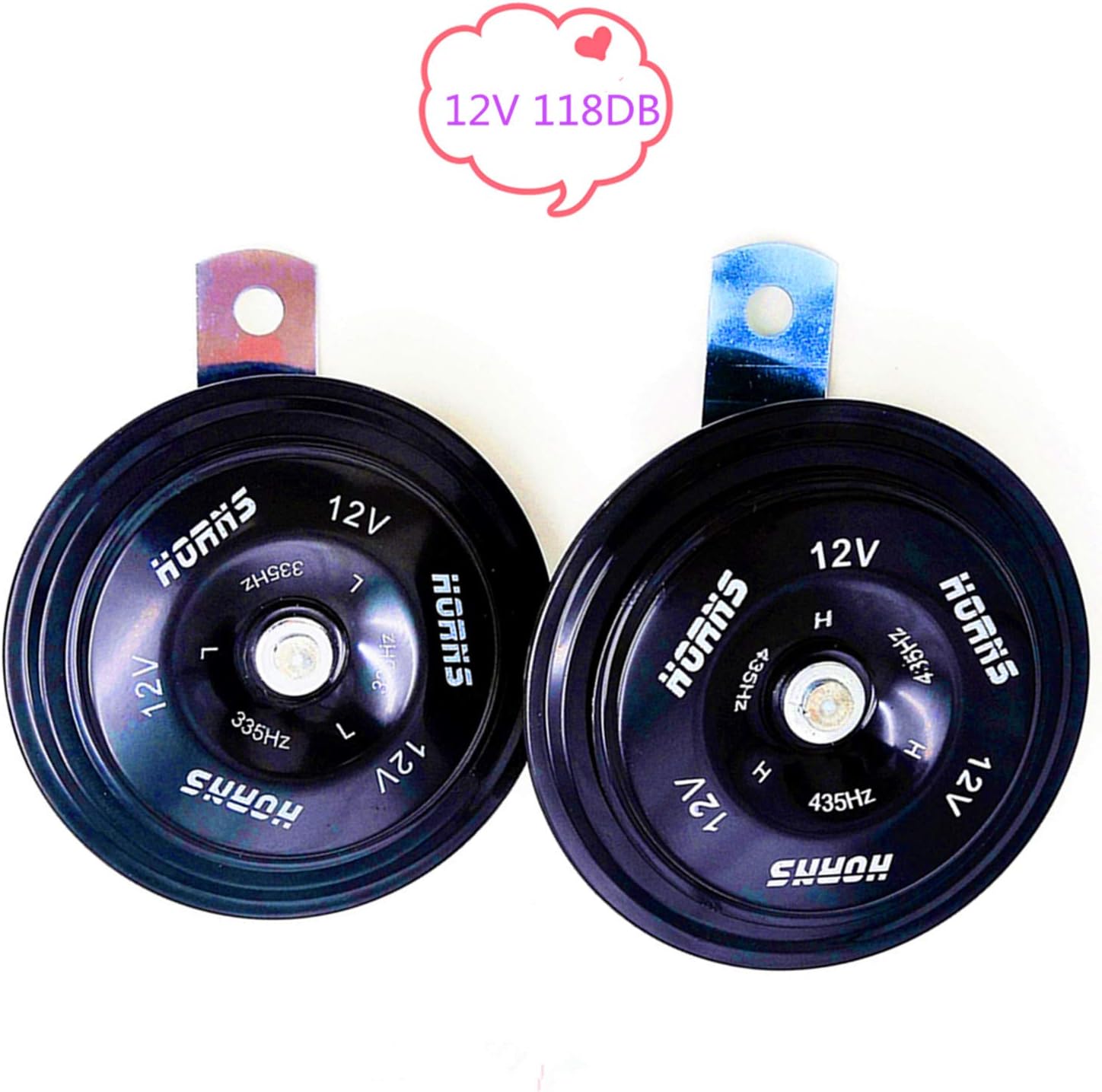 YIYDA Car Horn Motorcycle Horn Super Loud High Tone and Low Tone Metal Car Electric Horn Black Twin Horn Kit with Bracket loudspeaker Waterproof Electric Universal Horn for Any 12V Moto Truck car ect